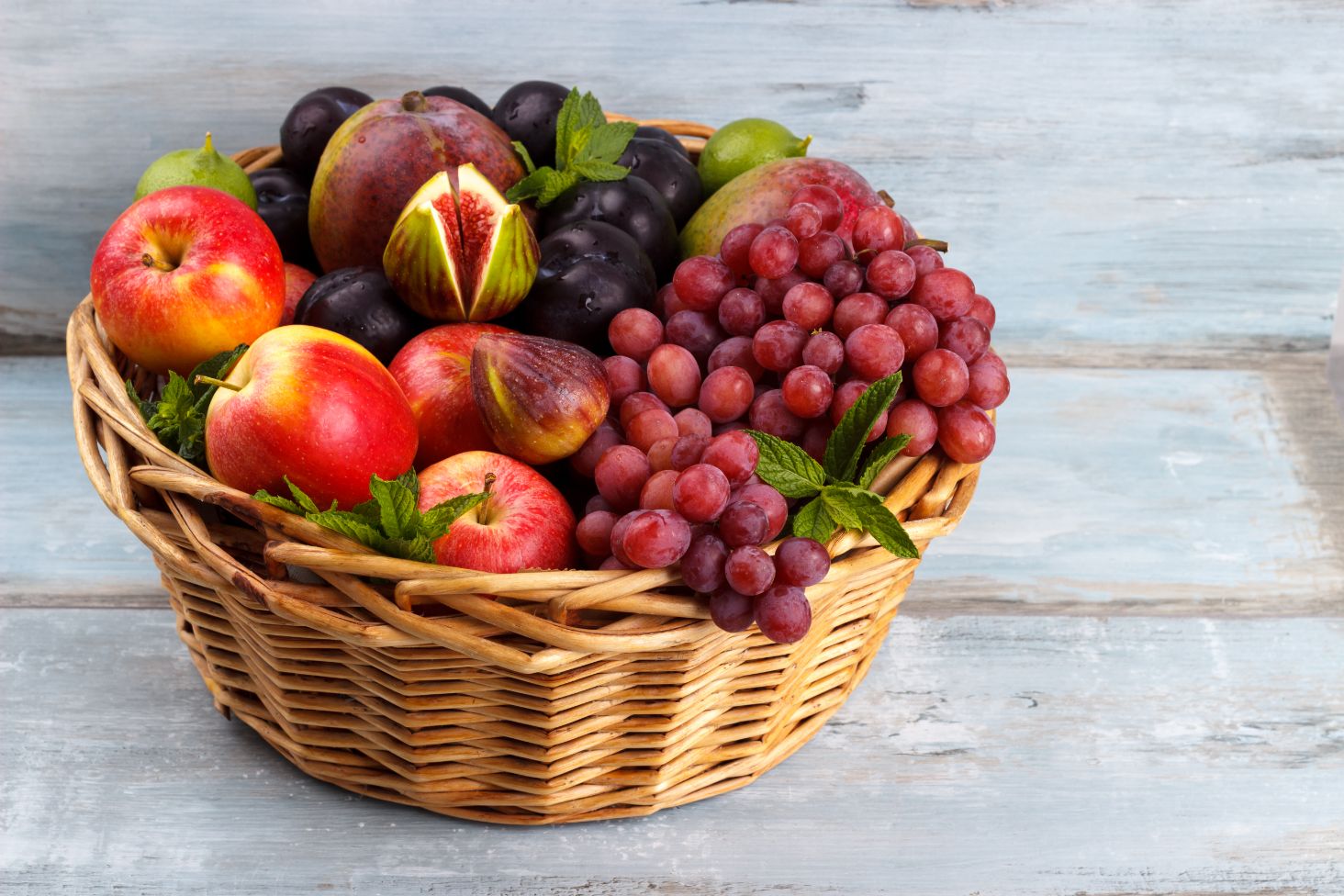 basket of organic fruits and vegetables
